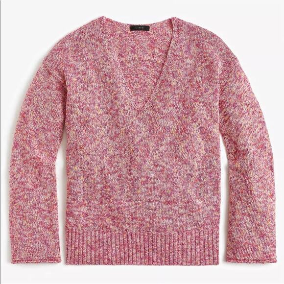 J.‎ Crew Women's Flared Sleeve Marled V-Neck Swing Sweater Pink Size large - Picture 1 of 5